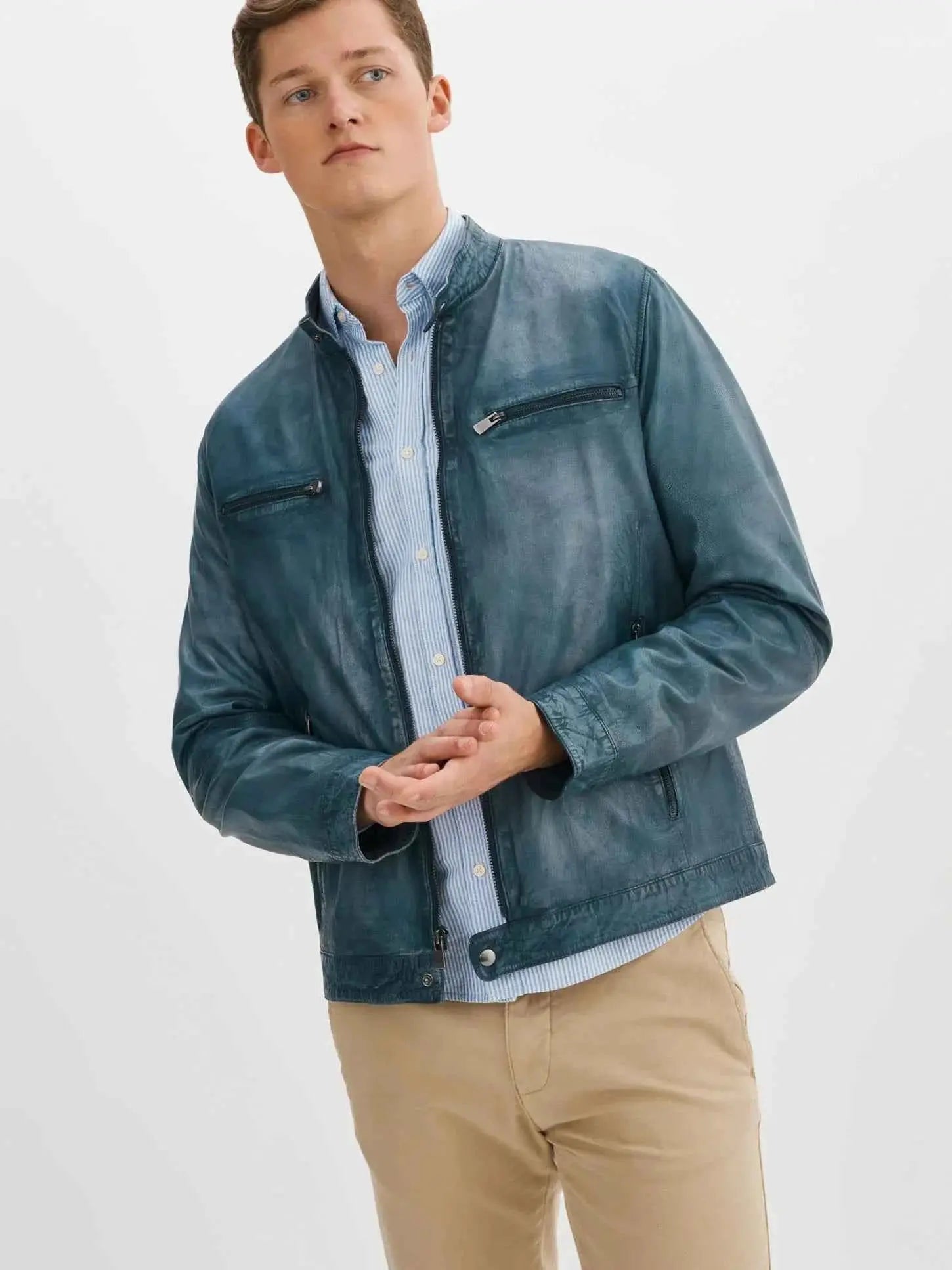 LUKE ICE BLUE LEATHER MOTORCYCLE JACKET