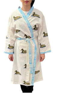 Mallard Hand-blocked Waffle Cotton Robe Peabody Apparel