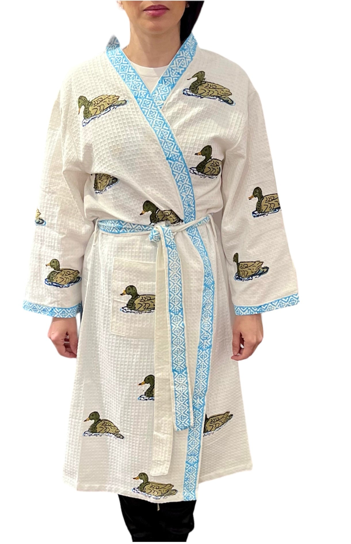 Mallard Hand-blocked Waffle Cotton Robe Peabody Apparel