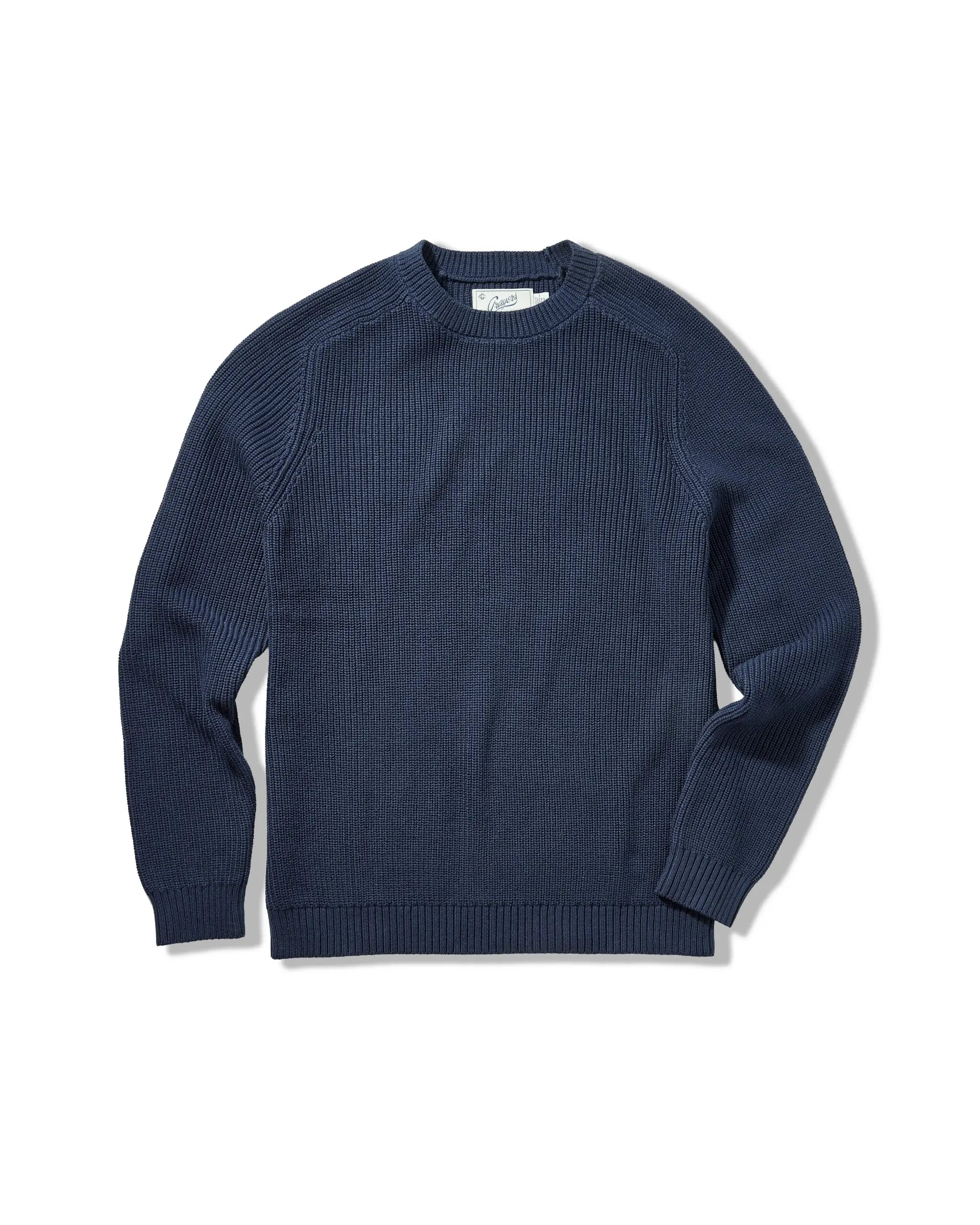 Shaker Stitch Cotton Crewneck Sweater - Navy Grayers