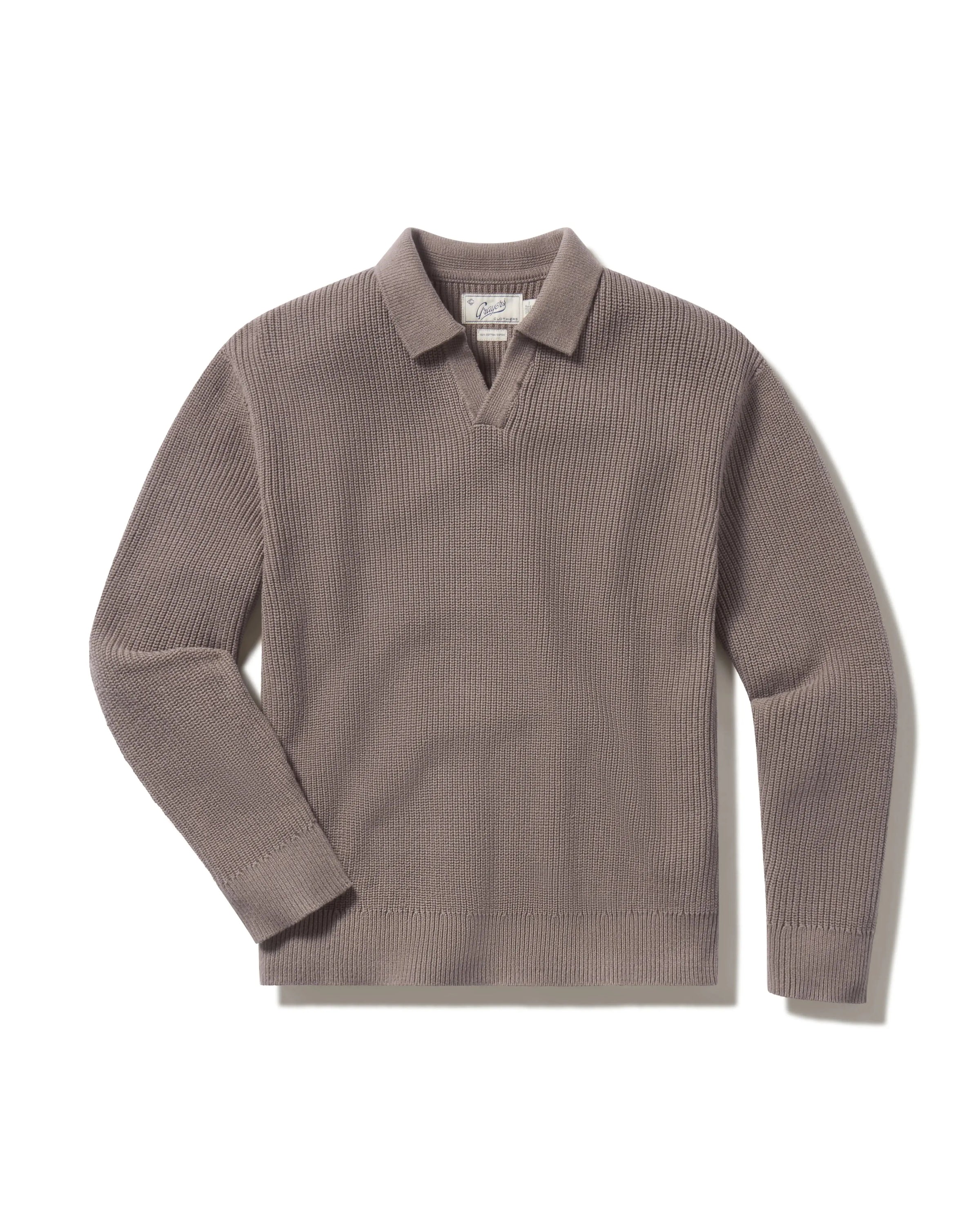 Shaker Stitch Cotton Polo Sweater - Frost Gray Grayers
