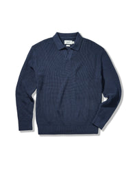 Shaker Stitch Cotton Polo Sweater - Navy Grayers
