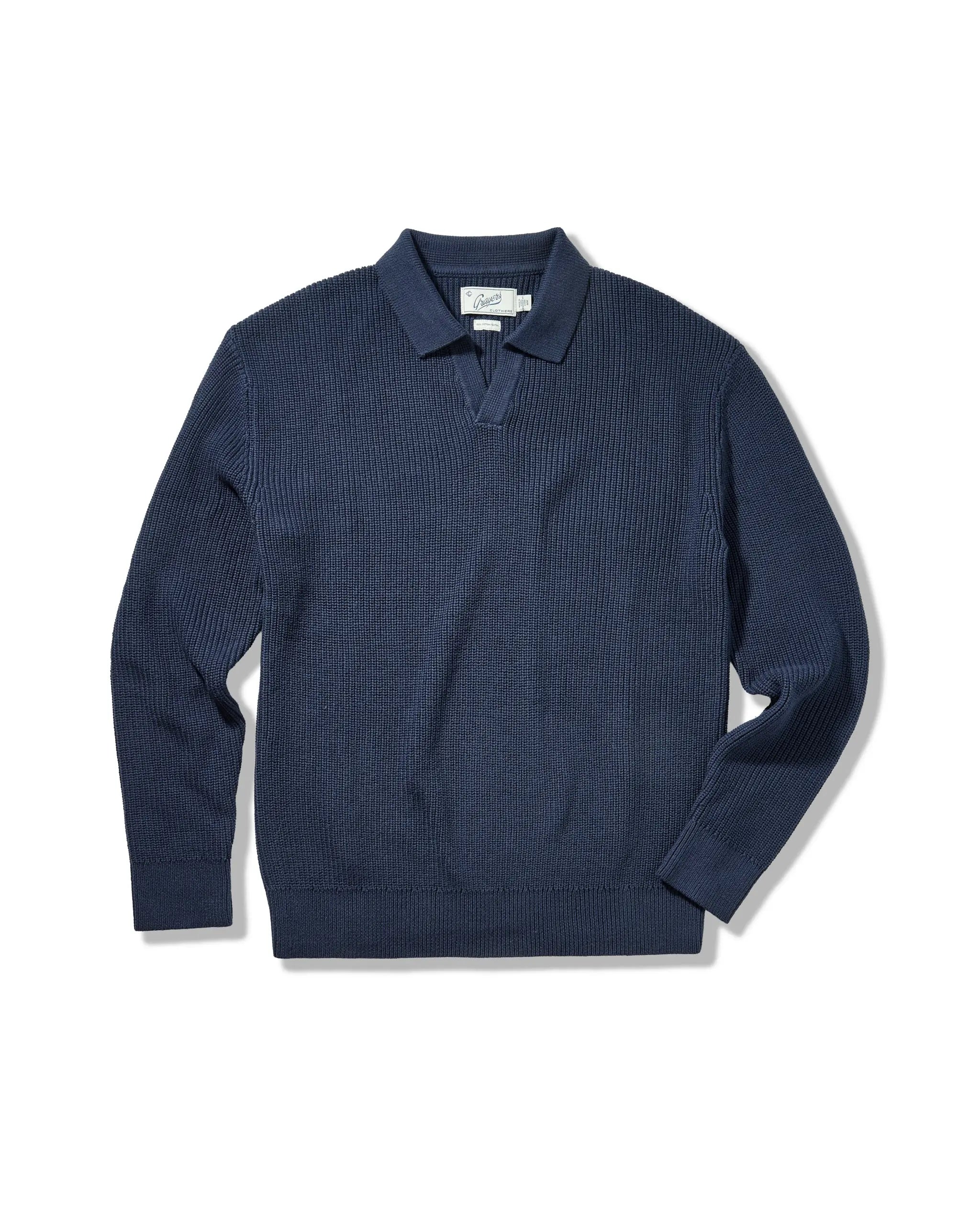 Shaker Stitch Cotton Polo Sweater - Navy Grayers