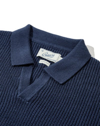 Shaker Stitch Cotton Polo Sweater - Navy Grayers