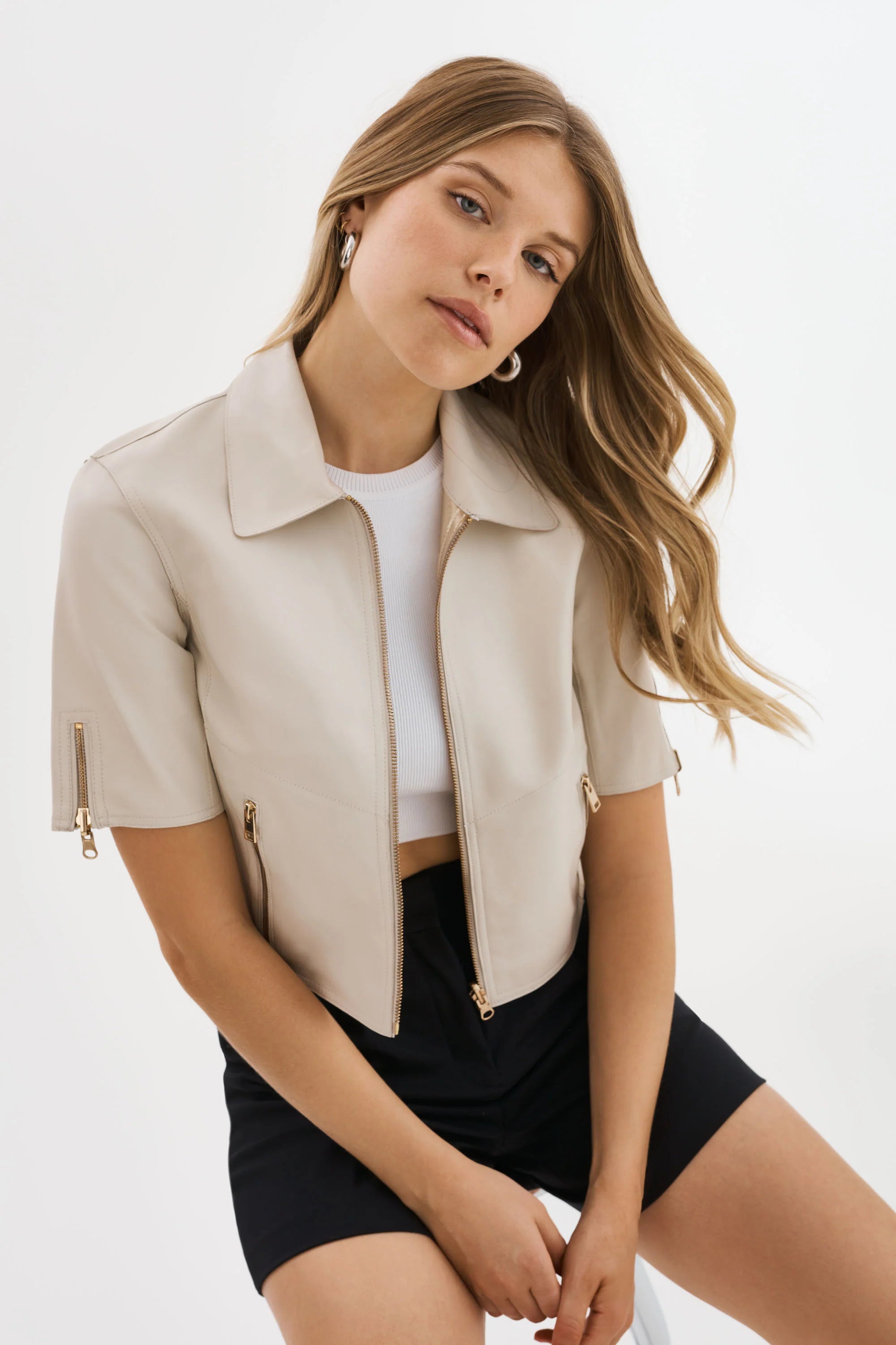 SEVANA | REVERSIBLE LEATHER JACKET - BONE/GOLD Lamarque