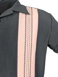 The Ricardo Bowling Shirt – Charcoal & Pink Retro Double Panel Shirt Clothier to The King