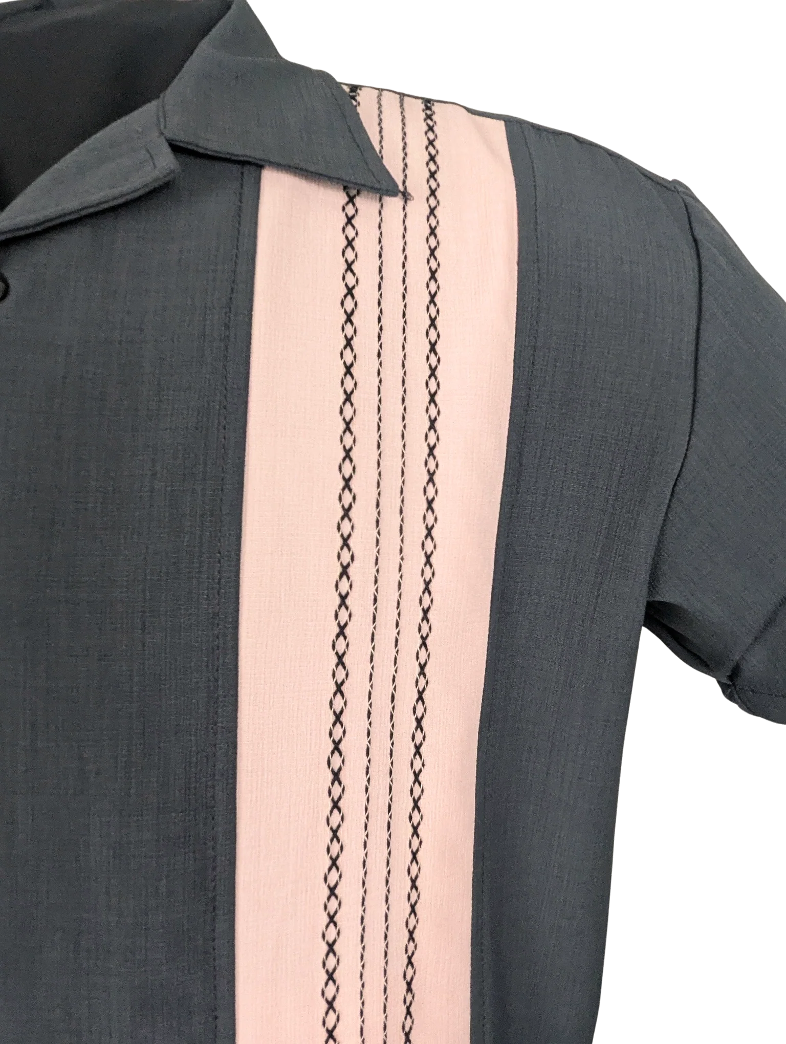 The Ricardo Bowling Shirt – Charcoal & Pink Retro Double Panel Shirt Clothier to The King