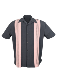 The Ricardo Bowling Shirt – Charcoal & Pink Retro Double Panel Shirt Clothier to The King
