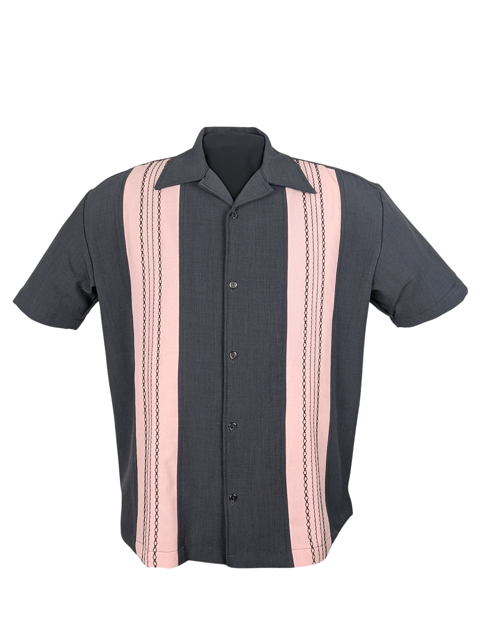 The Ricardo Bowling Shirt – Charcoal & Pink Retro Double Panel Shirt Clothier to The King