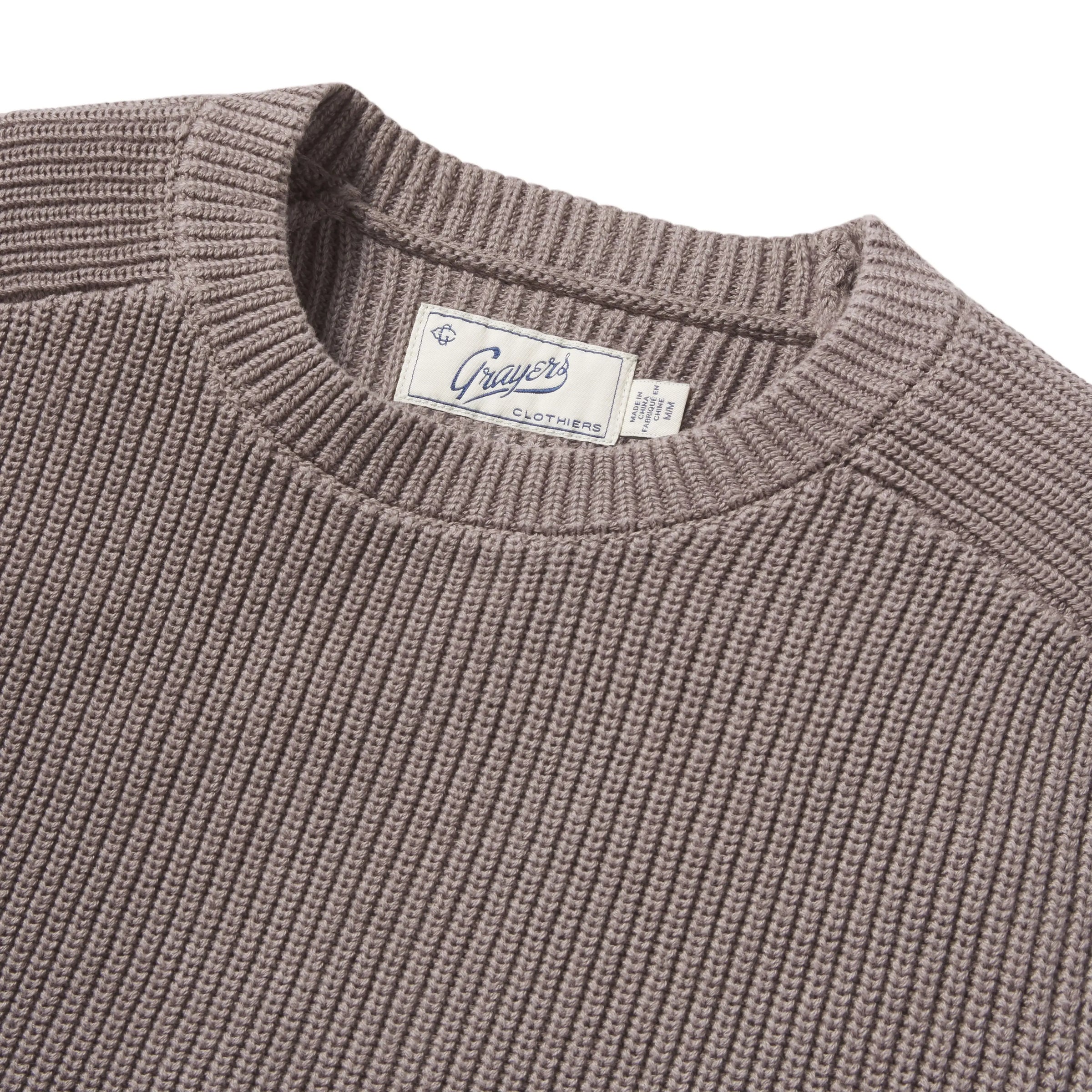 Shaker Stitch Cotton Crewneck Sweater - Frost Grey Grayers