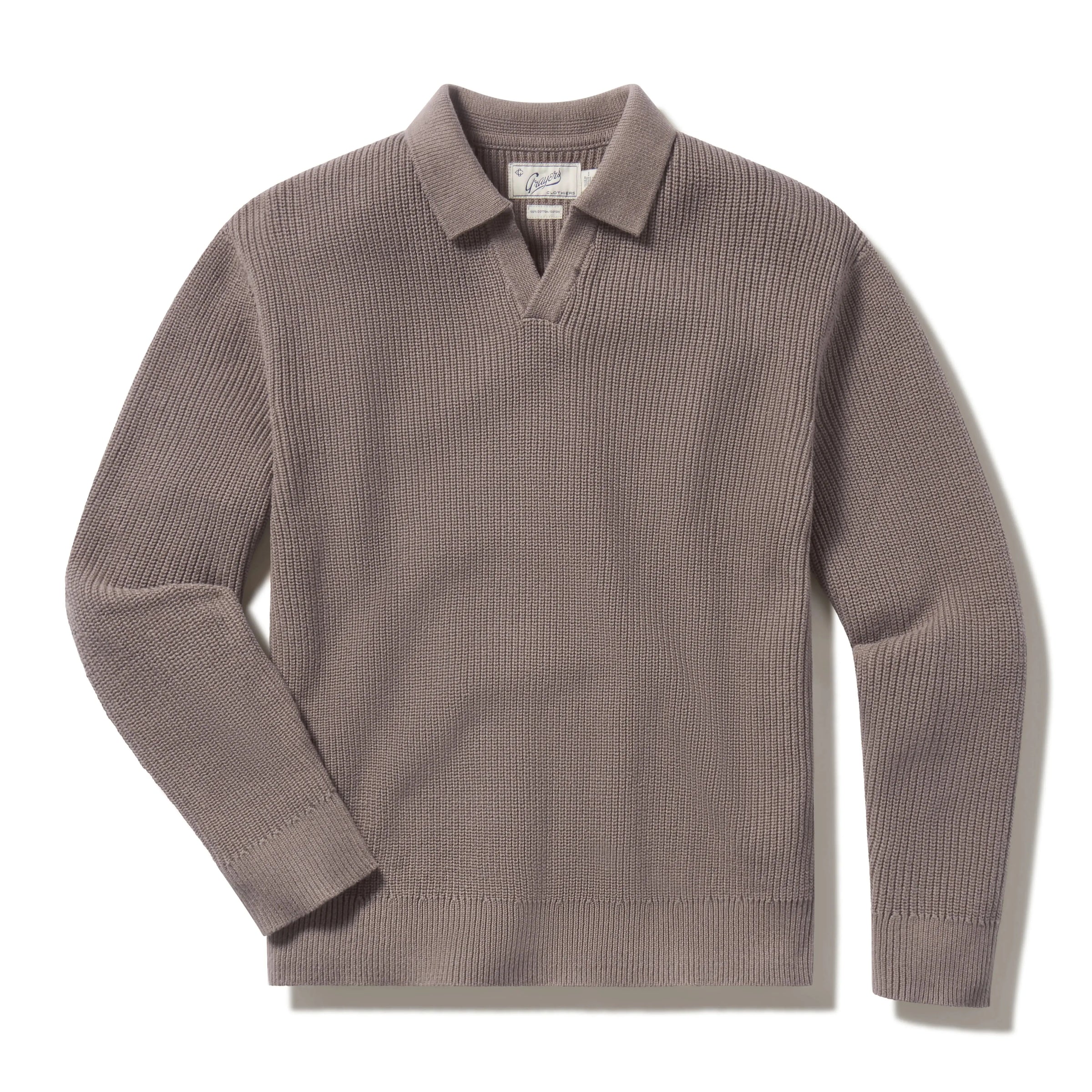 Shaker Stitch Cotton Polo Sweater - Frost Gray Grayers