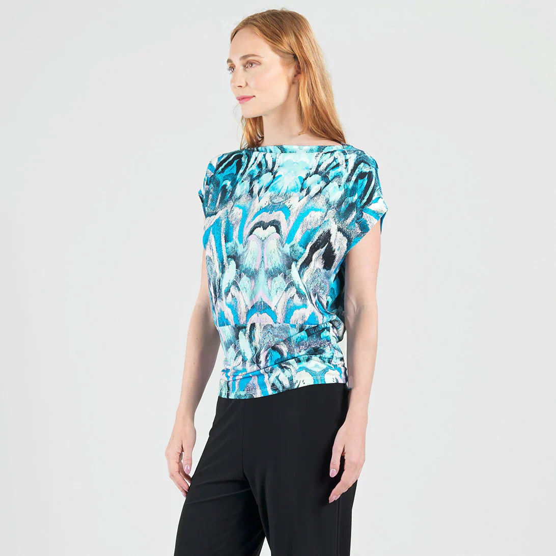 Side Ruched Boat Neck Top - Abstract Prism Clara Sun Woo