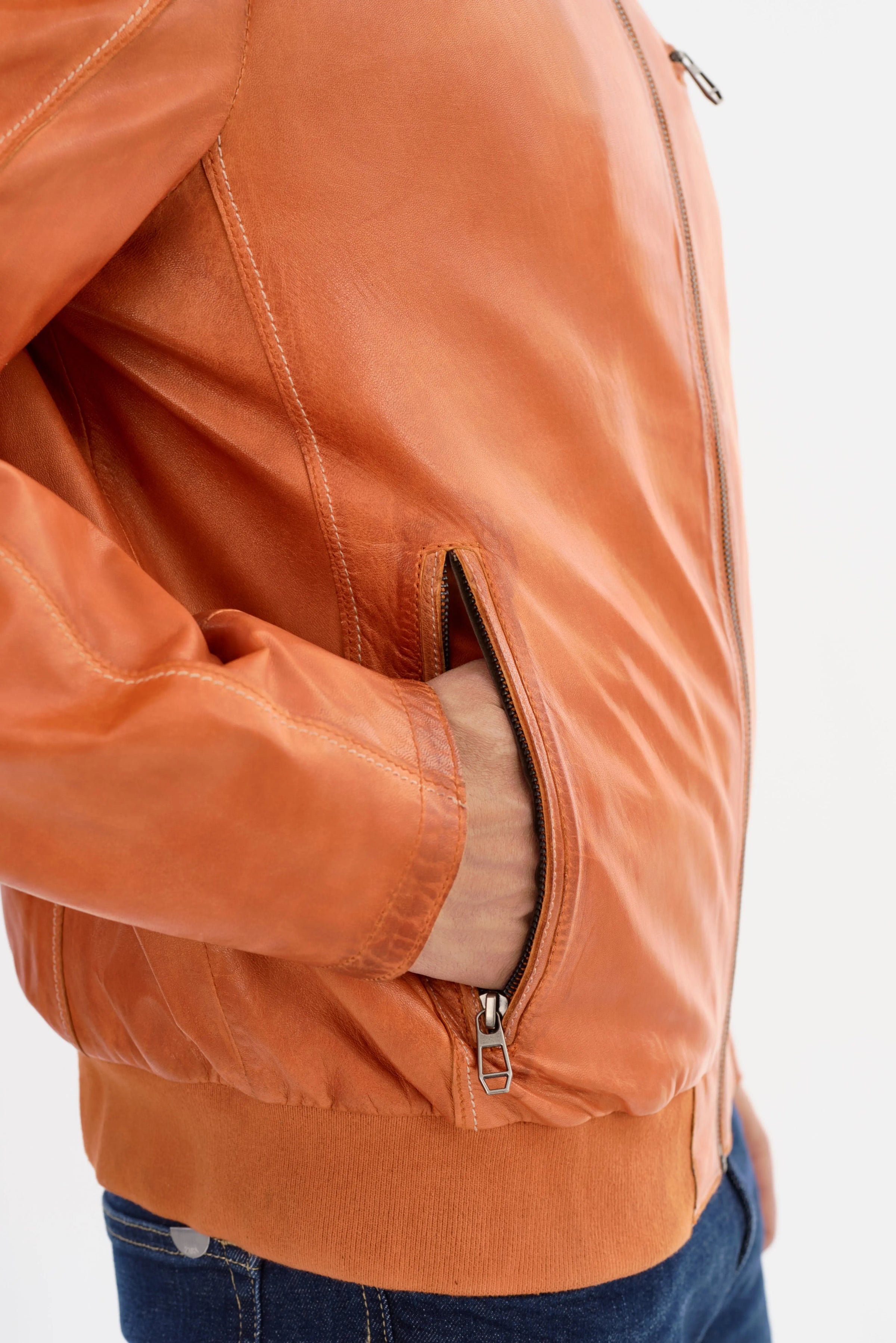 Tim Lambskin Leather Jacket - Orange Regency