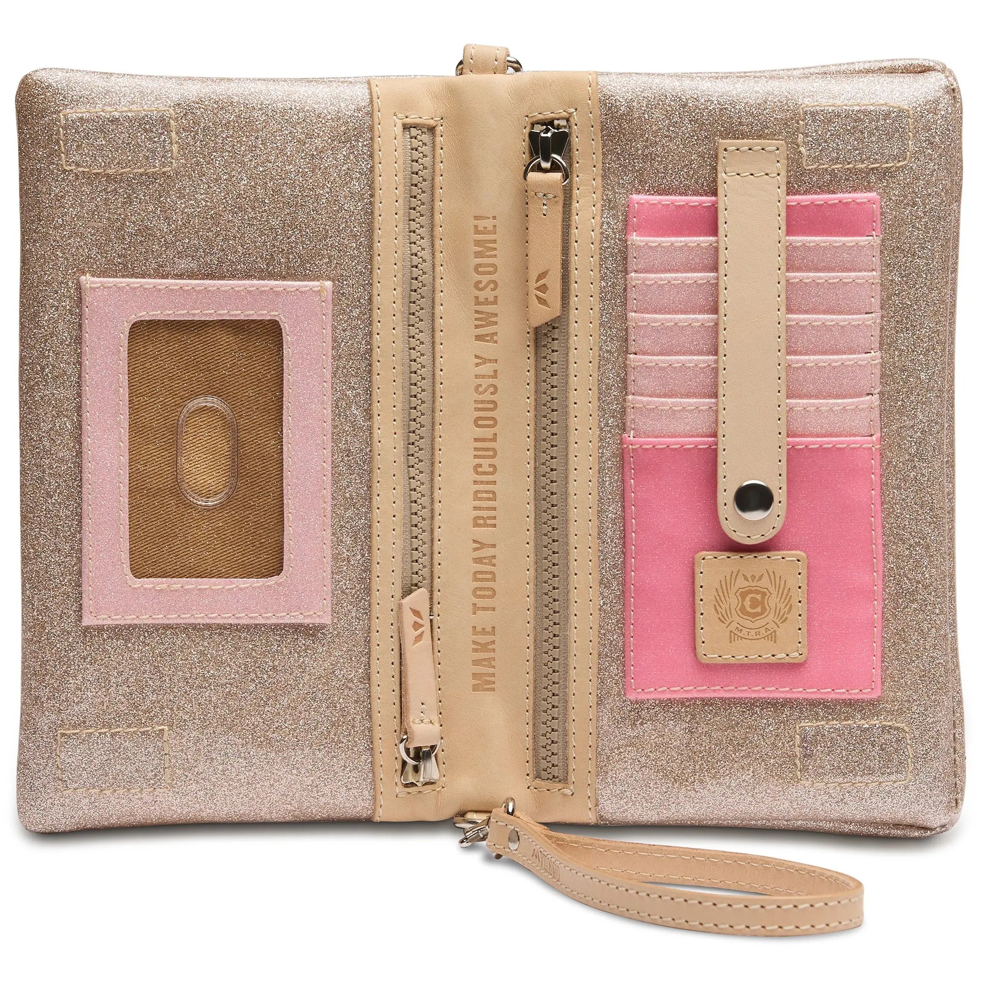 Emery Uptown Crossbody – Champagne Glitter Bag with Wristlet Strap Consuela