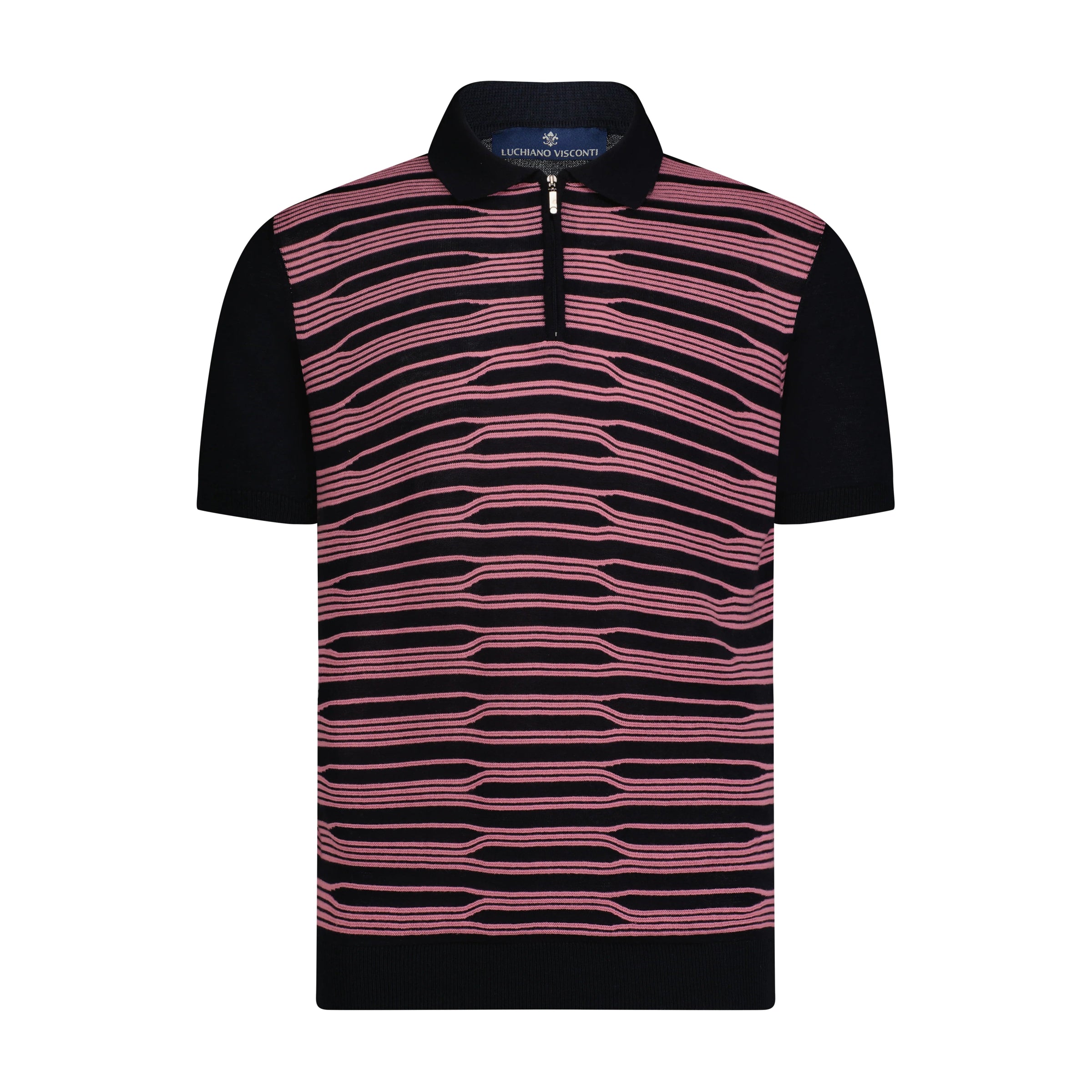 Navy with Pink Short Sleeve Knit Polo Clothier to The King