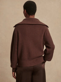 Back view of Enrico Knit Jacket, mid-gauge rib stitch fabric