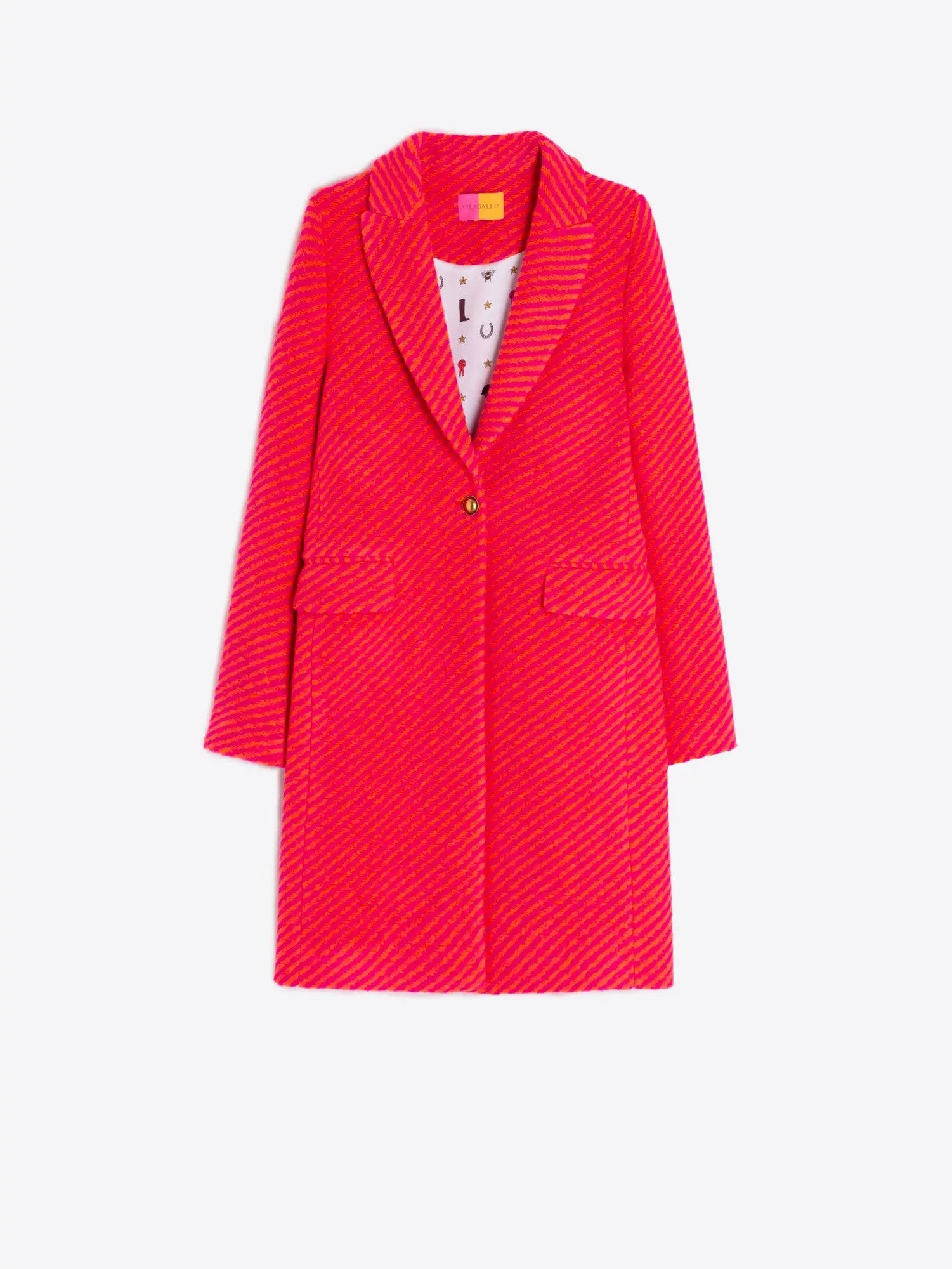 PINK AND ORANGE DIAGONAL STRIPED WOOL COAT Vilagallo