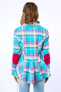 Dulce Aqua Plaid Blazer Aratta
