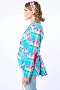 Dulce Aqua Plaid Blazer Aratta