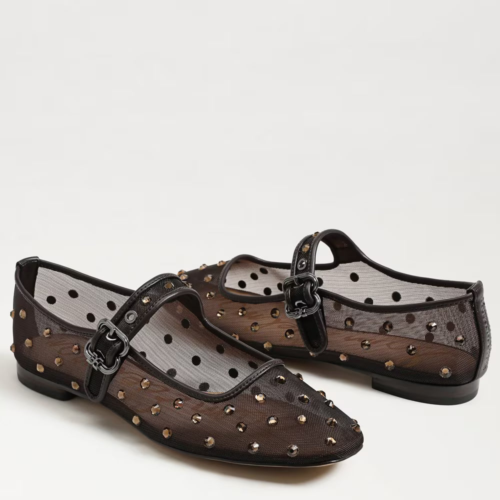 Michaela Shine Mary Jane Flat - Cafe Noir Mesh Fabric Sam Edelman