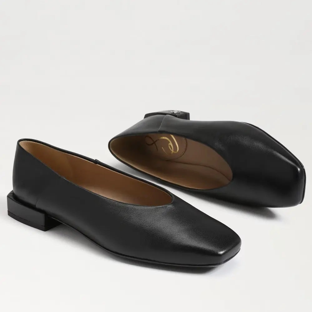 Kasey Square Toe Ballet Flat - Black Leather Sam Edelman