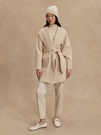 Model wearing Edgemere Wrap Jacket styled for fall athleisure