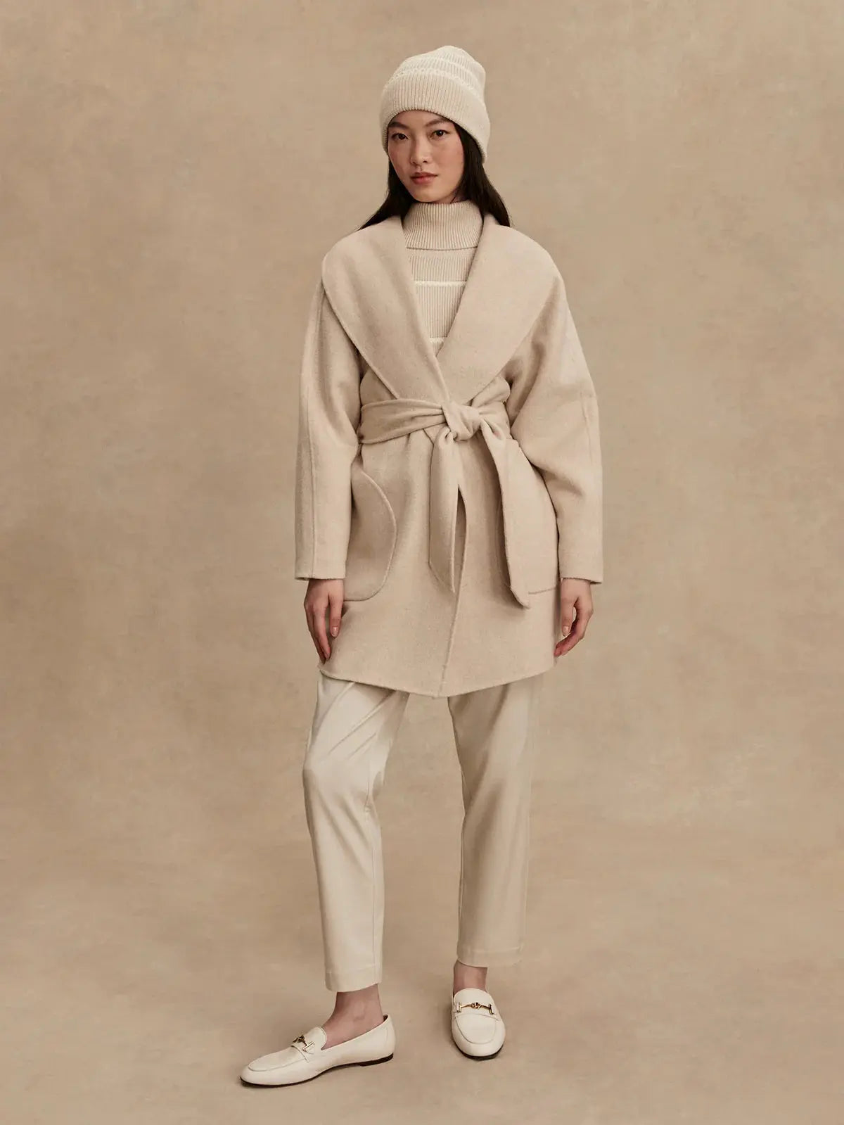 Model wearing Edgemere Wrap Jacket styled for fall athleisure