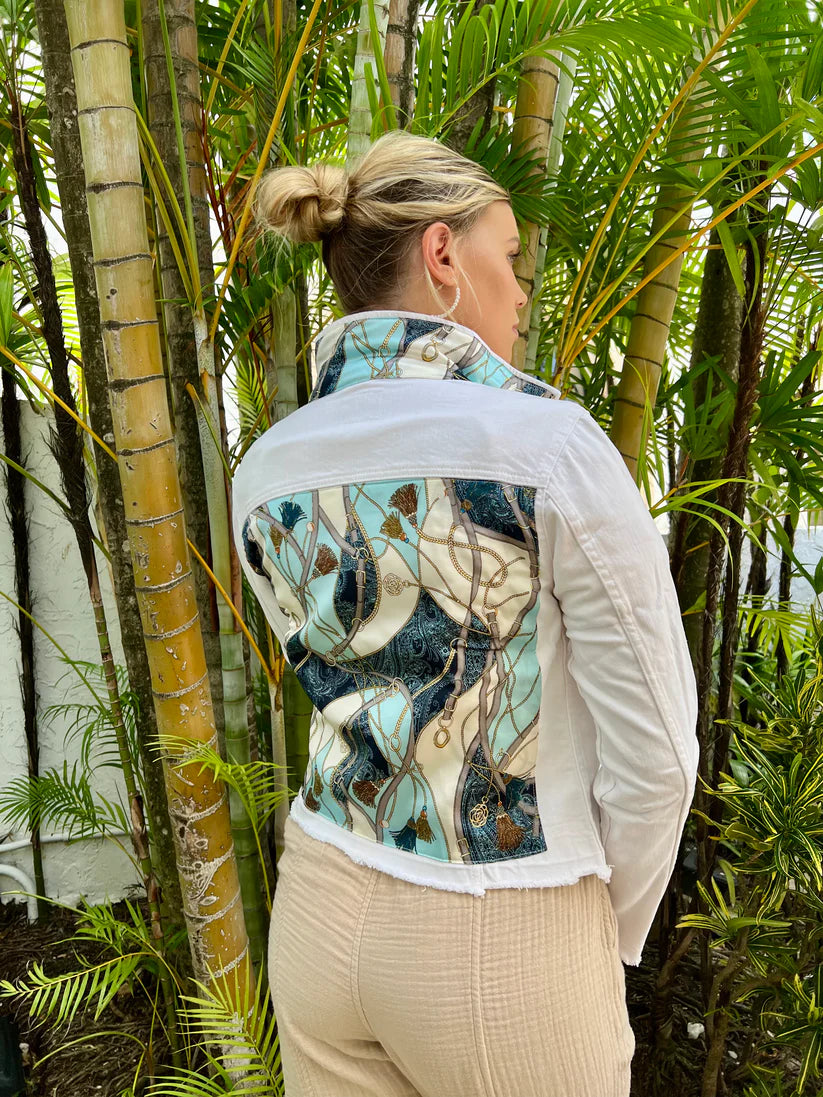 The White Demin Jacket / Teal and Tassels STACY BRADLEY