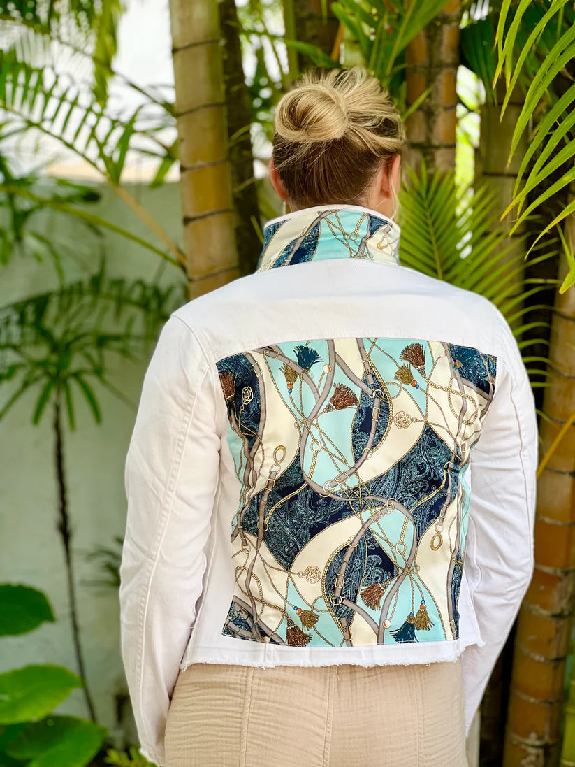 The White Demin Jacket / Teal and Tassels STACY BRADLEY