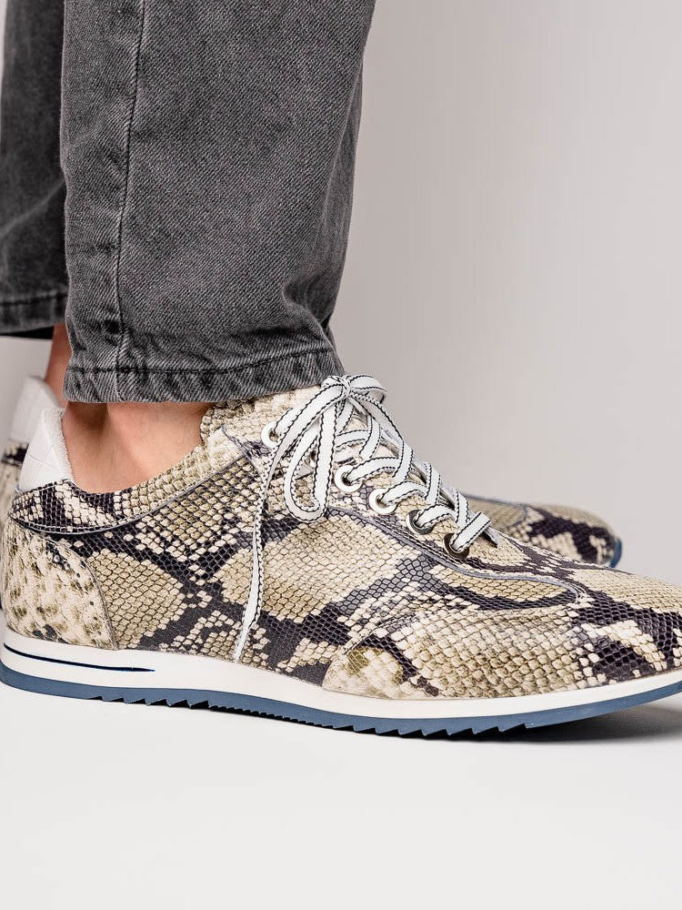 Peri Python Embossed Italian Calfskin Sneakers Black / White Zelli