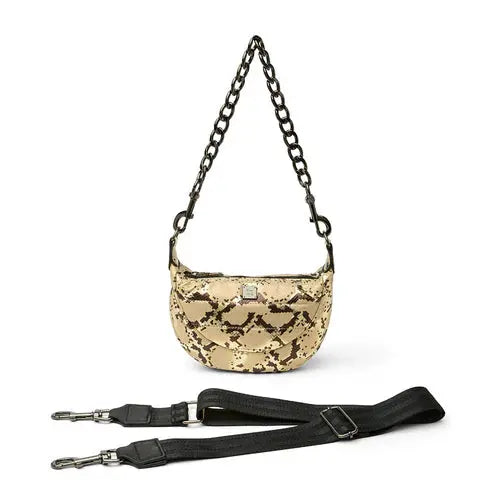 Front view of Tiny Dancer Python Luxe Hobo Bag with quilted embossed cowhide