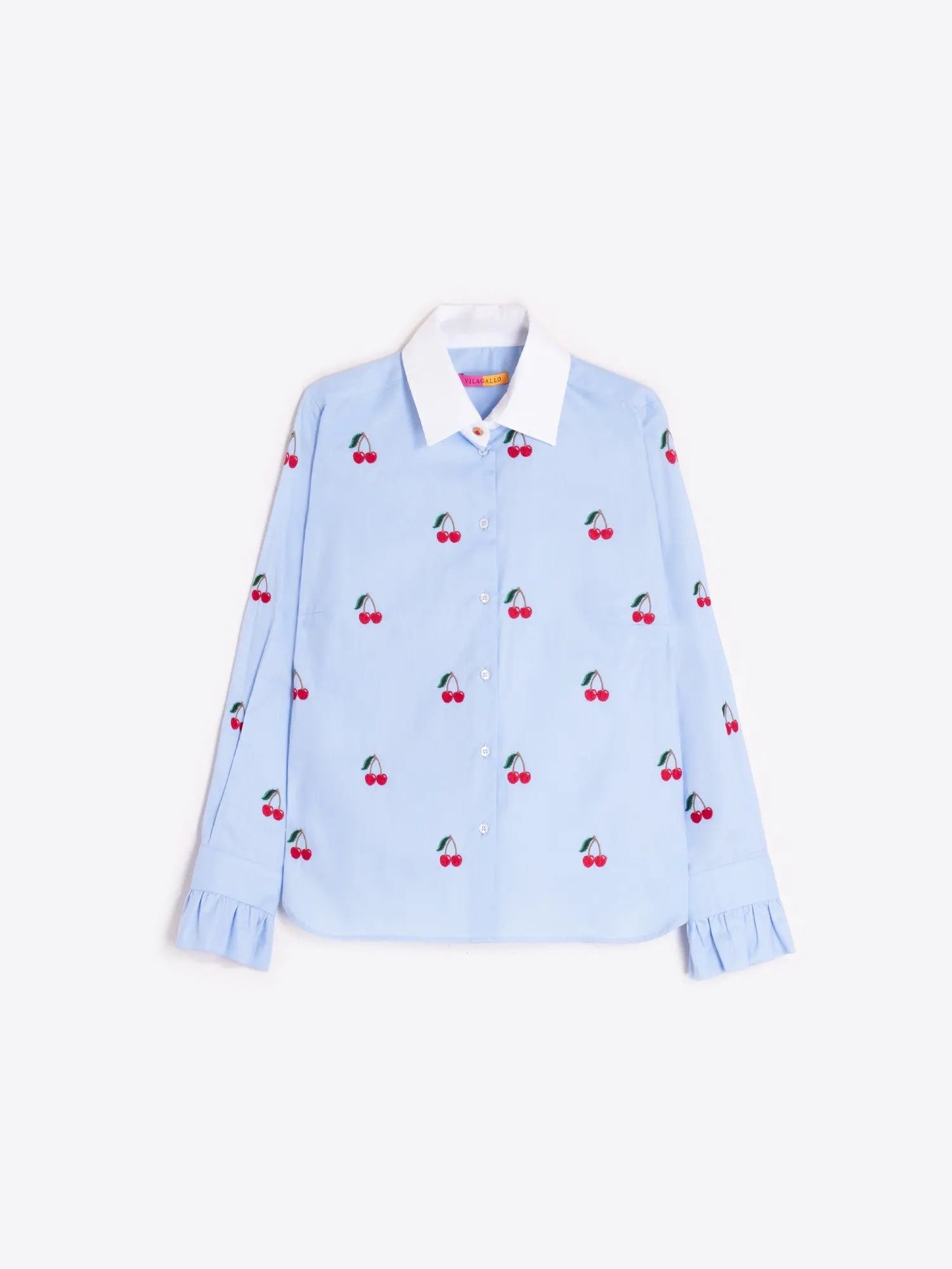 Sky Blue Shirt with Cherry Embroidery Vilagallo