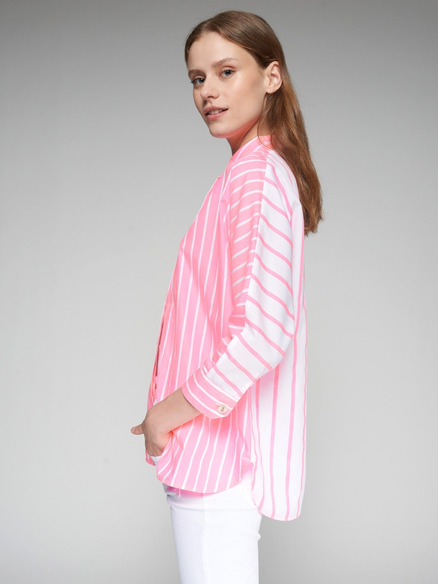 Louisa Stripe Shirt Neon Pink Vilagallo