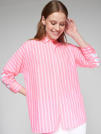 Louisa Stripe Shirt Neon Pink Vilagallo
