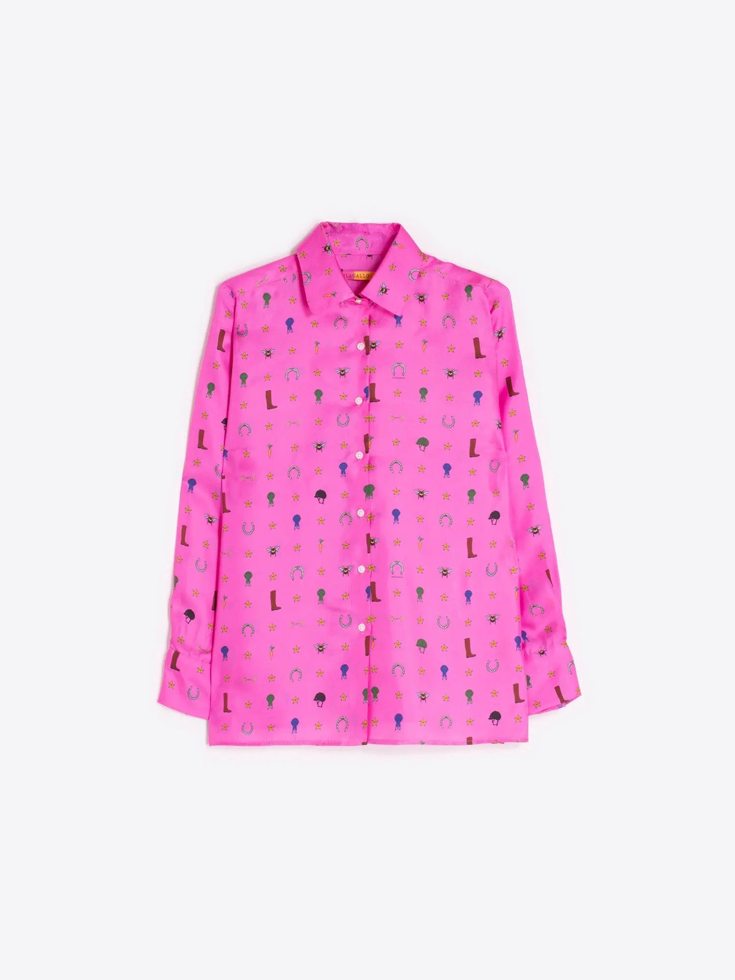 PINK SILK SHIRT EQUESTRIAN PRINT Vilagallo