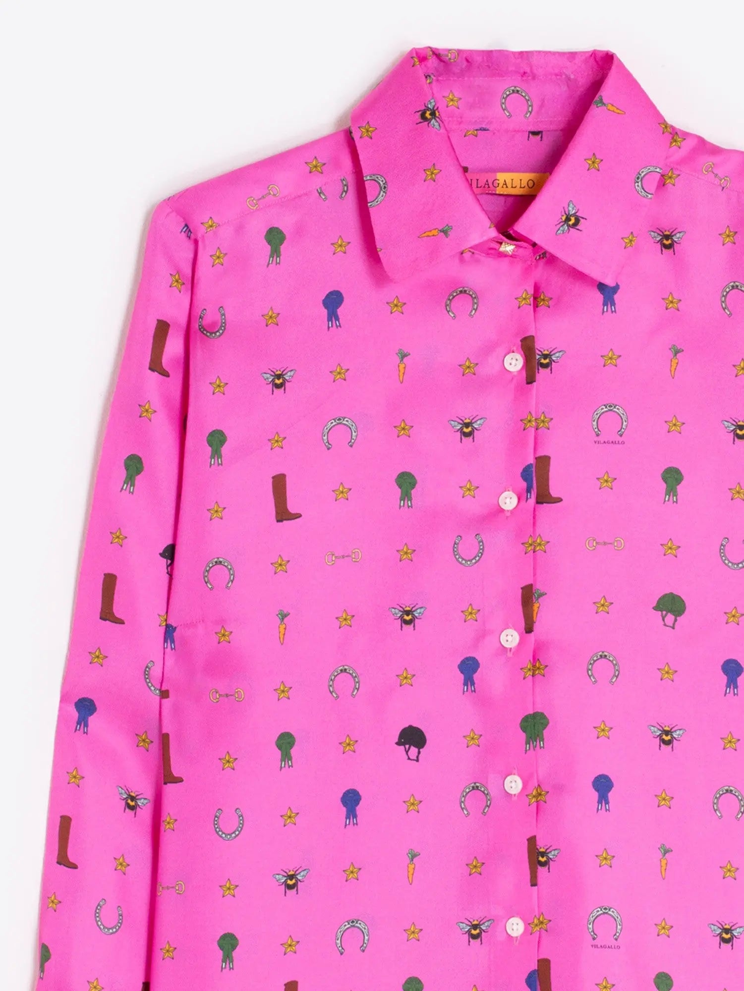 PINK SILK SHIRT EQUESTRIAN PRINT Vilagallo