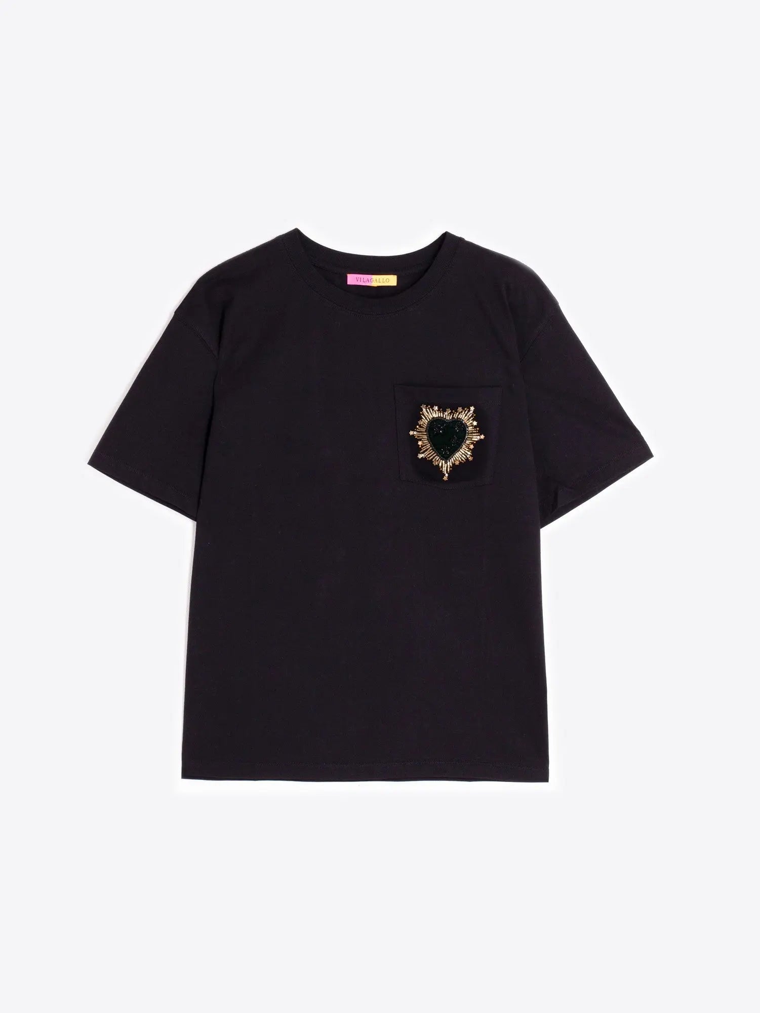 Black Embellished Heart T-Shirt Vilagallo