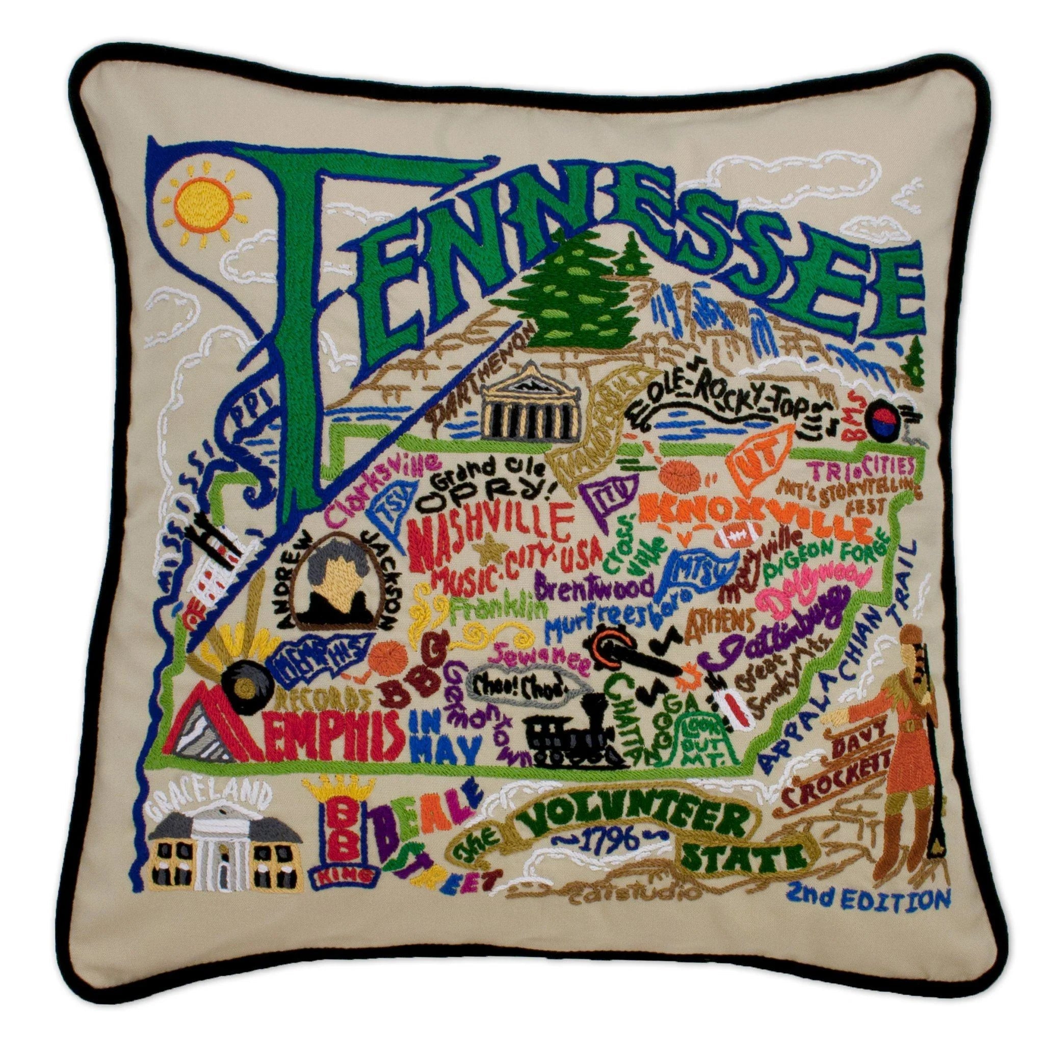 Tennessee Hand-Embroidered Pillow Catstudio