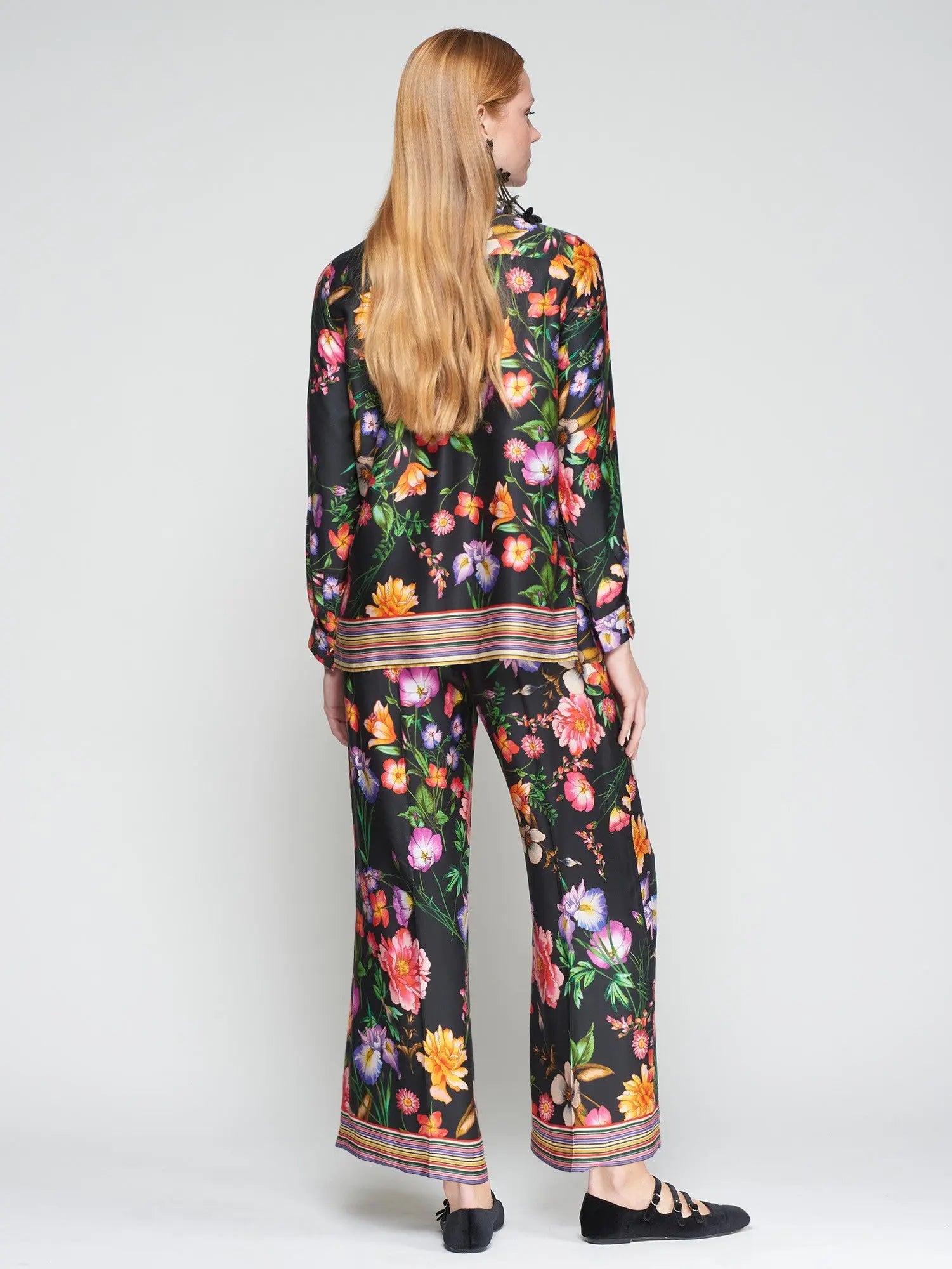 Lucia Black Floral Print Trousers Vilagallo