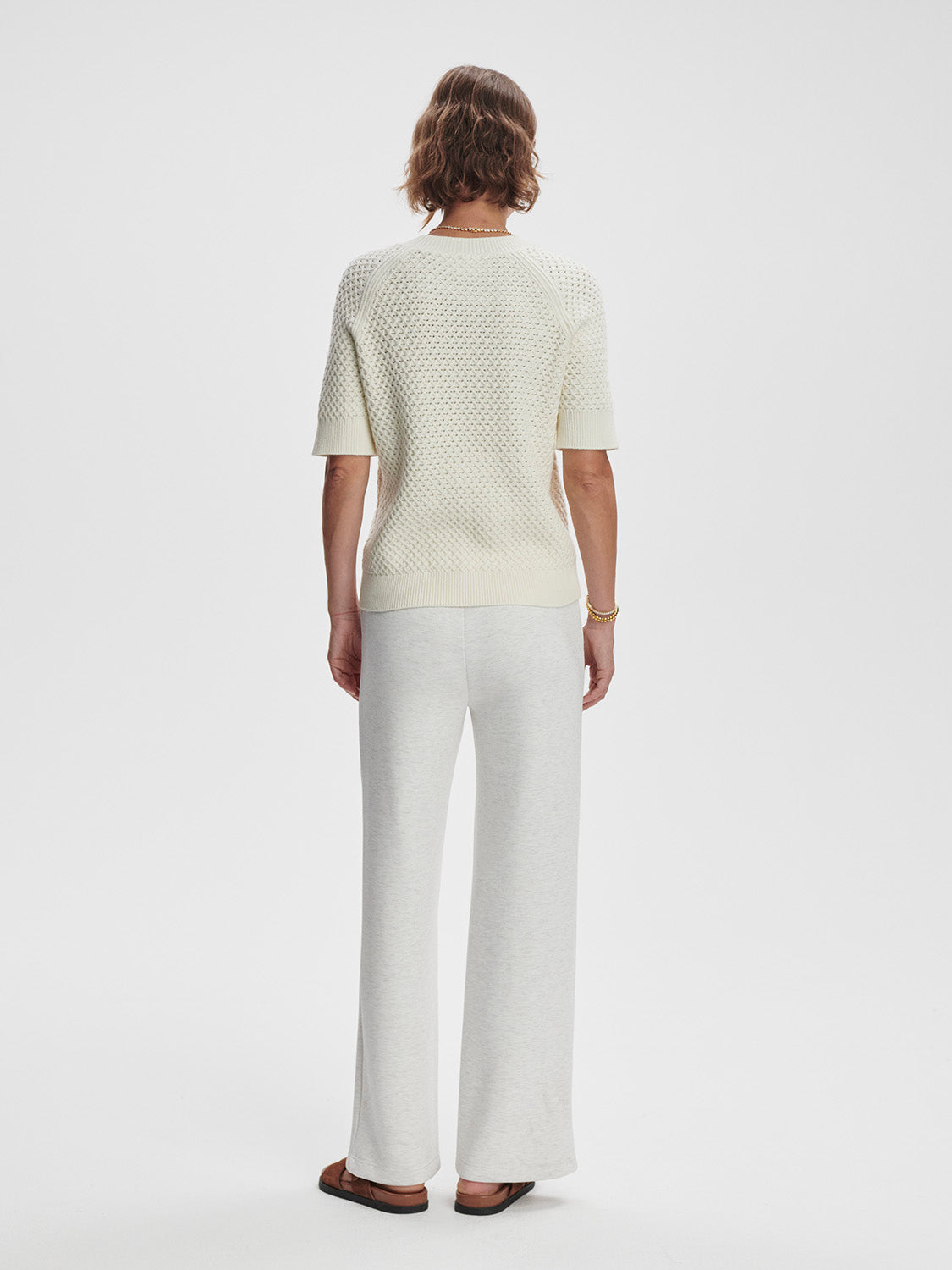 Back view of Varley Lucy Knit Top in Snow White