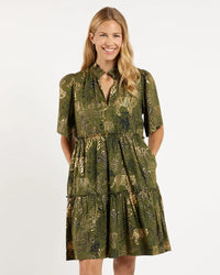 Shirley Mini Dress - Tiger Safari Loden Gold Jude Connally