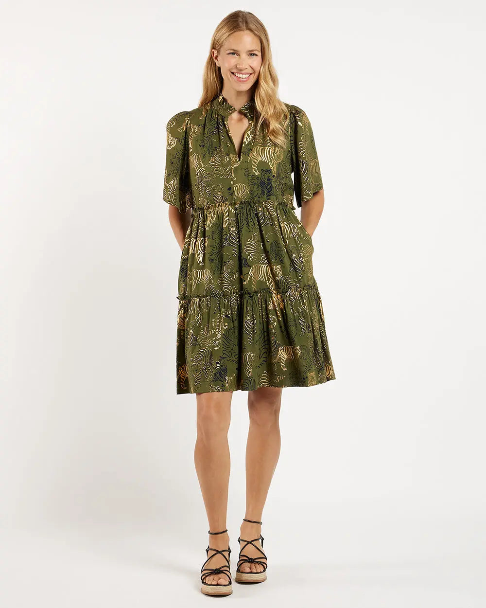 Shirley Mini Dress - Tiger Safari Loden Gold Jude Connally