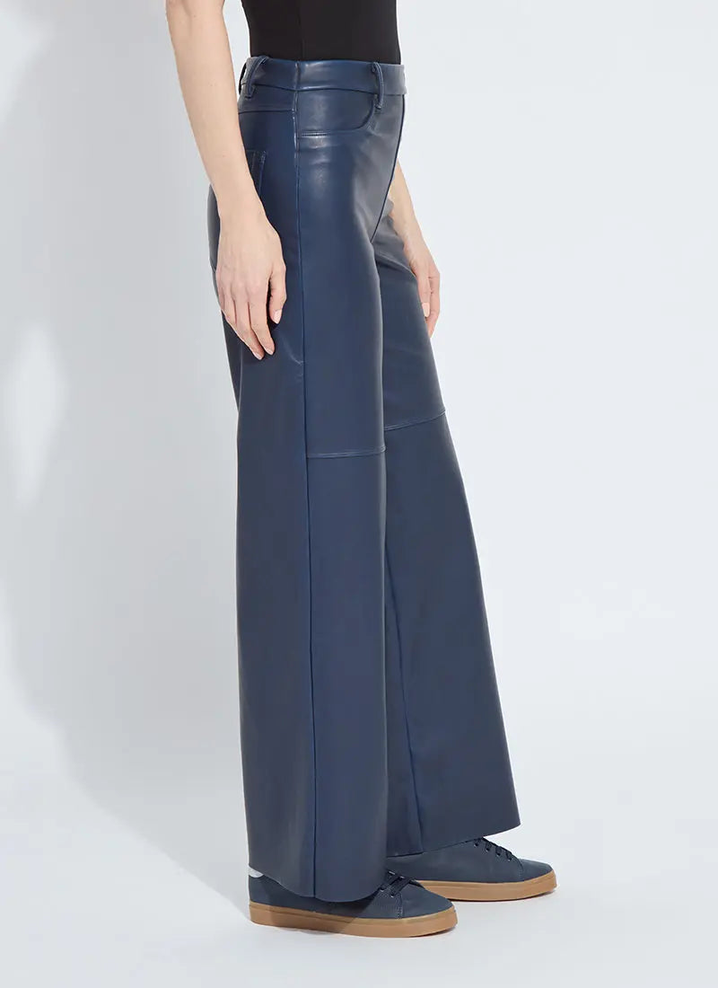 Cortina Wide Leg Vegan Leather Pants - Deep Blue Lysse