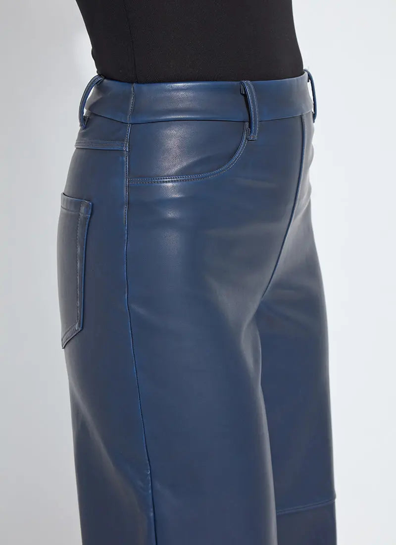 Cortina Wide Leg Vegan Leather Pants - Deep Blue Lysse