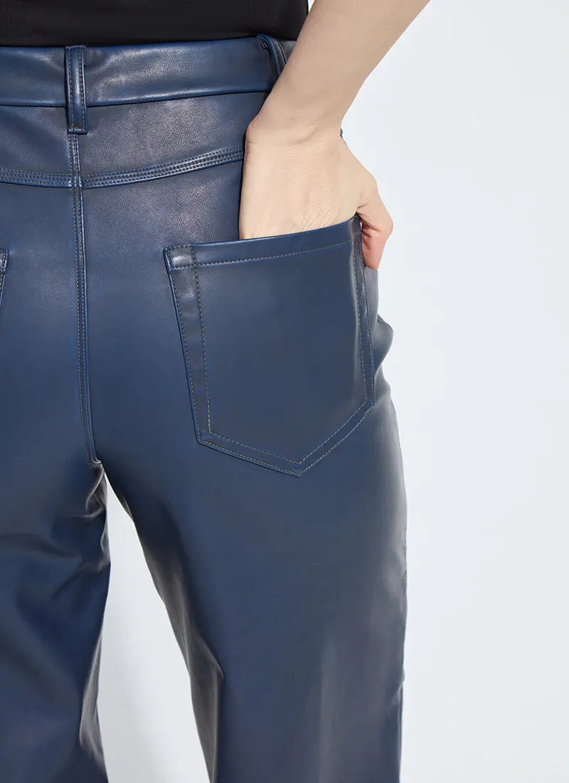 Cortina Wide Leg Vegan Leather Pants - Deep Blue Lysse
