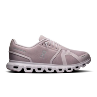 Side view of Women’s Cloud 6 running sneaker in Mauve and Orchid colorway by On