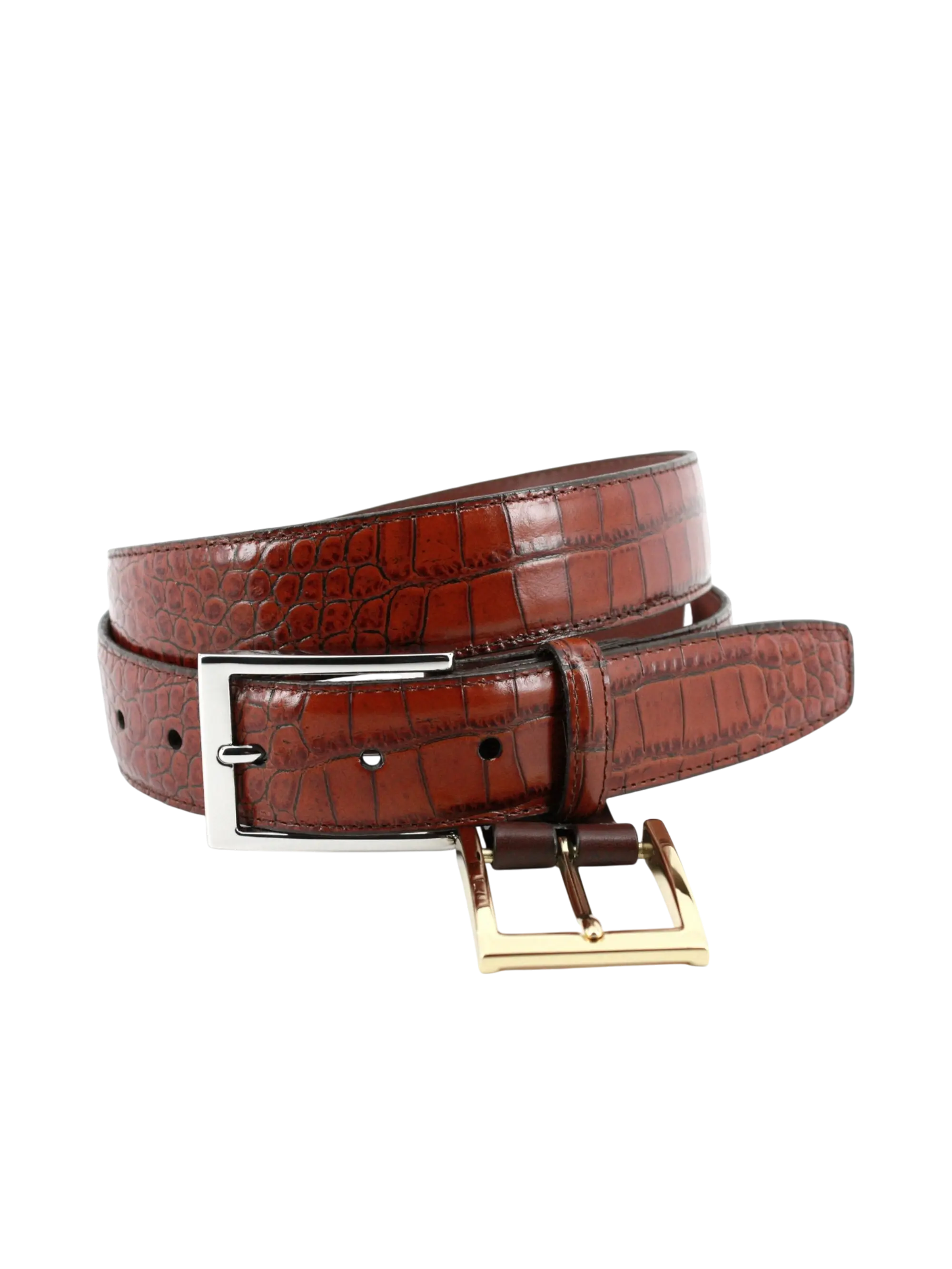 Alligator Embossed Dress Belt-Brown Torino