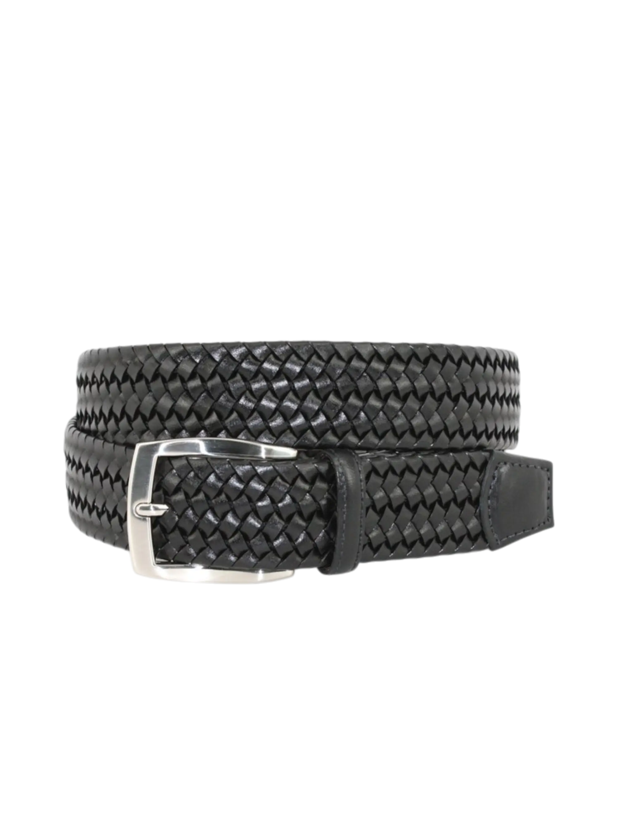 Italian Mini-Strand Woven Stretch Belt- Black Torino