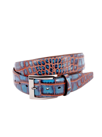 Faux Crocodile Embossed Calfskin Belt - Navy / Red Torino