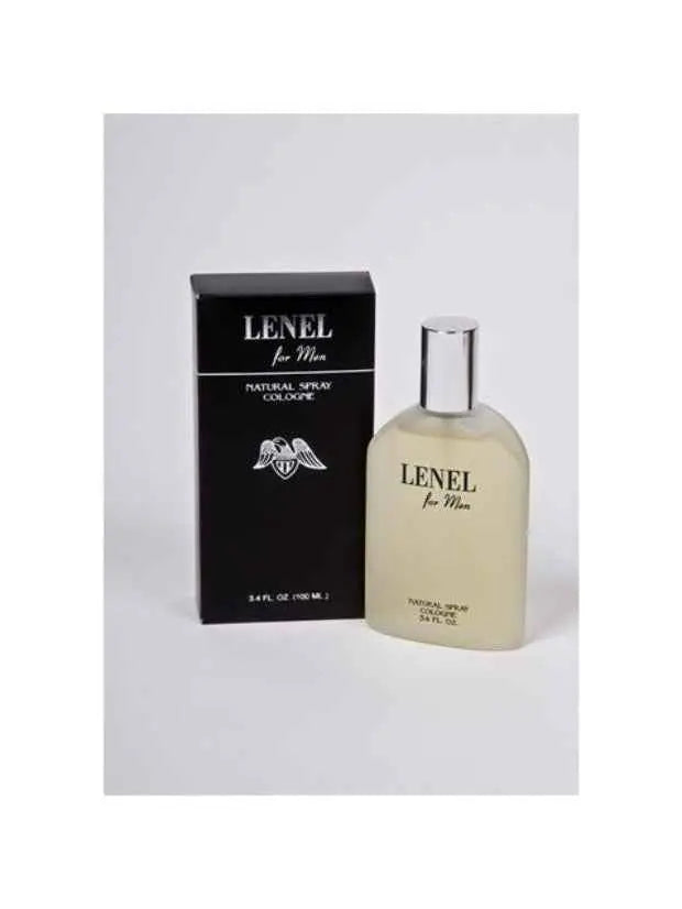 Lenel Natural Spray Cologne bottle with sleek black packaging featuring the iconic Lenel logo – classic men’s fragrance available at Lanksy Bros.